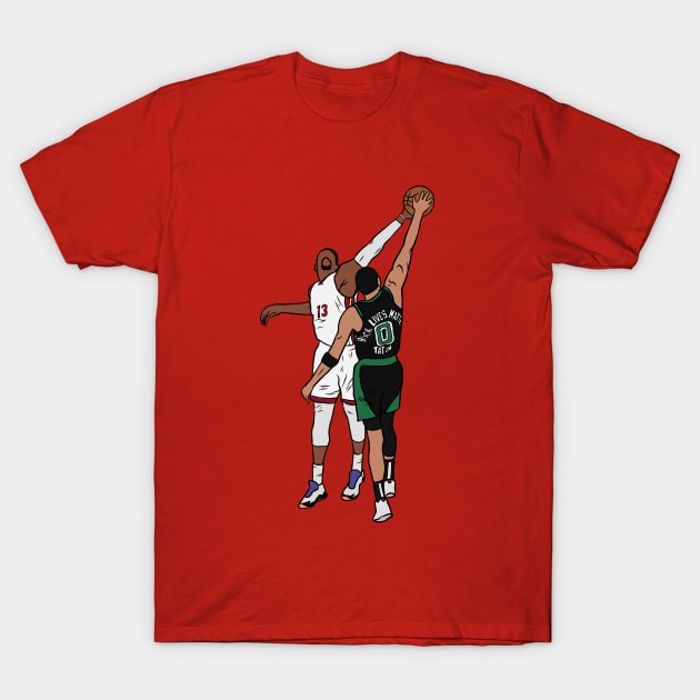 Bam Adebayo Blocks Jayson Tatum T-Shirt by rattraptees